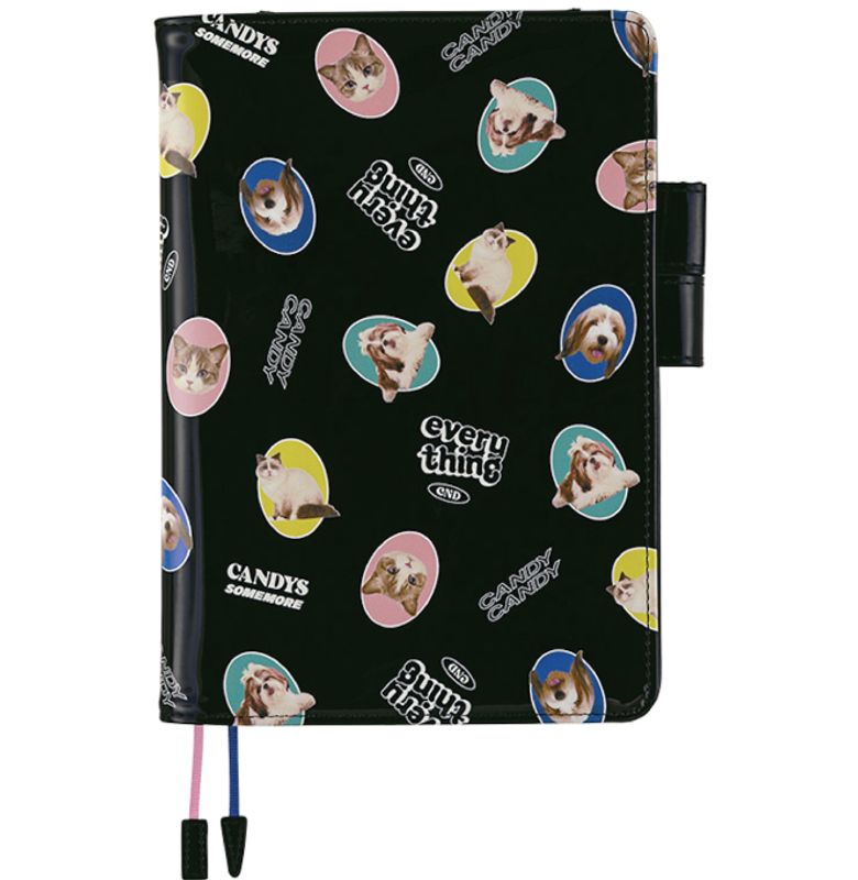 HOBONICHI Cover Candy Stripper  Random Dog and cat Black, A5