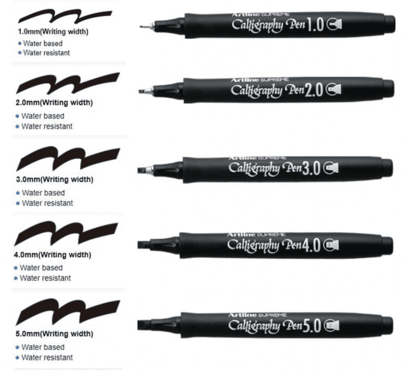 Artline Supreme Kalligrafi penner, 5 stk / flere farger