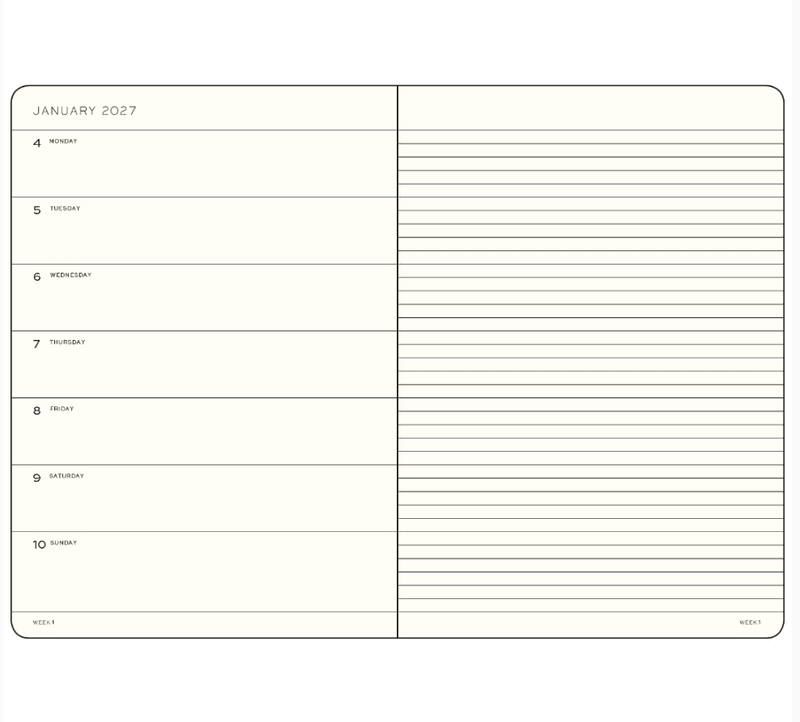 LT Weekly Planner & Notebook 2027 Sort A6 Hard
