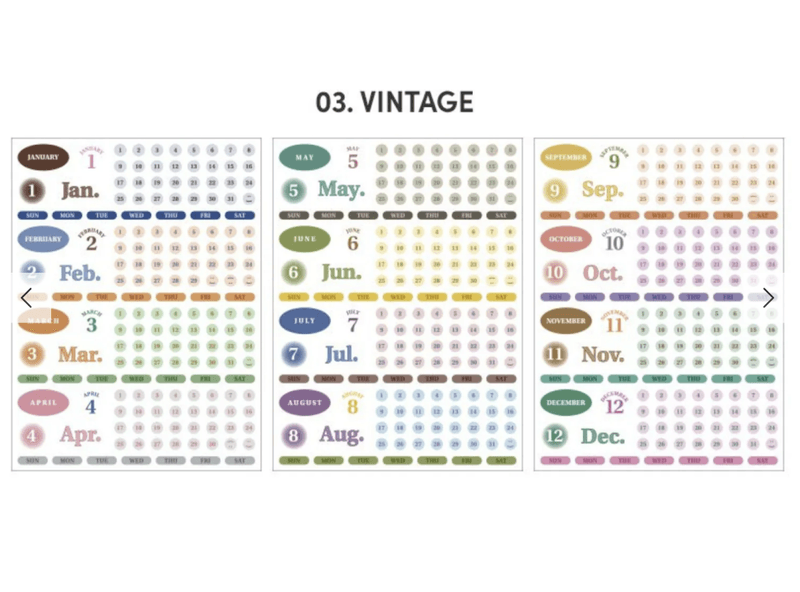 Iconic Diary Date Stickers Vintage, 3 sheets