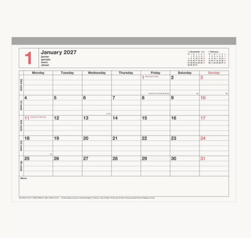 Marks Tokyo Edge 2027 Notebook Kalender, Small 