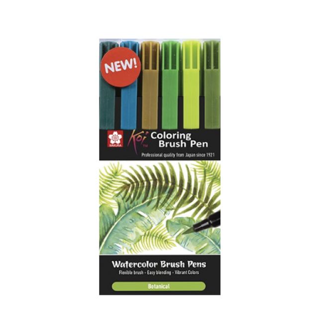 Hovedbilde KOI Coloring Brush Pen, Botanical 6 stk