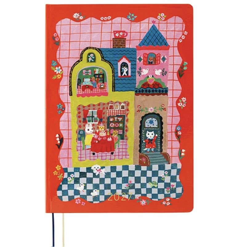 HOBONICHI Techo HON 2027 Yumi Kitagishi: White Cat and Rabbits Tearoom A5